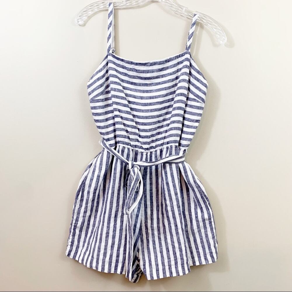 C&C California Linen Striped Navy/White Romper